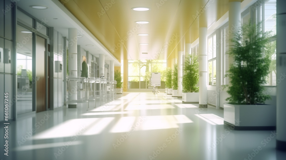 Blurred interior of hospital - abstract medical background