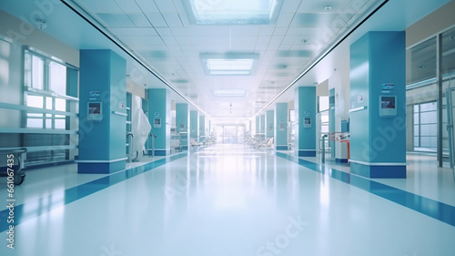 Blurred interior of hospital - abstract medical background photo