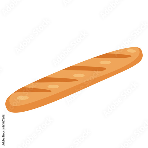 French baguette in flat cartoon style, isolated on white background. Bakery menu