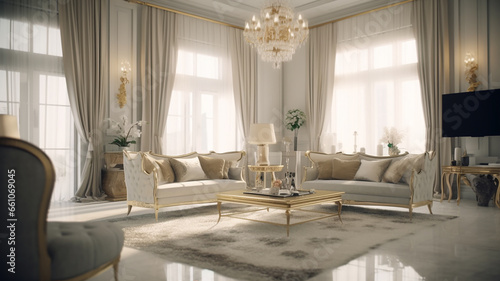 Interior design of living room in luxury home © Sobyasachi