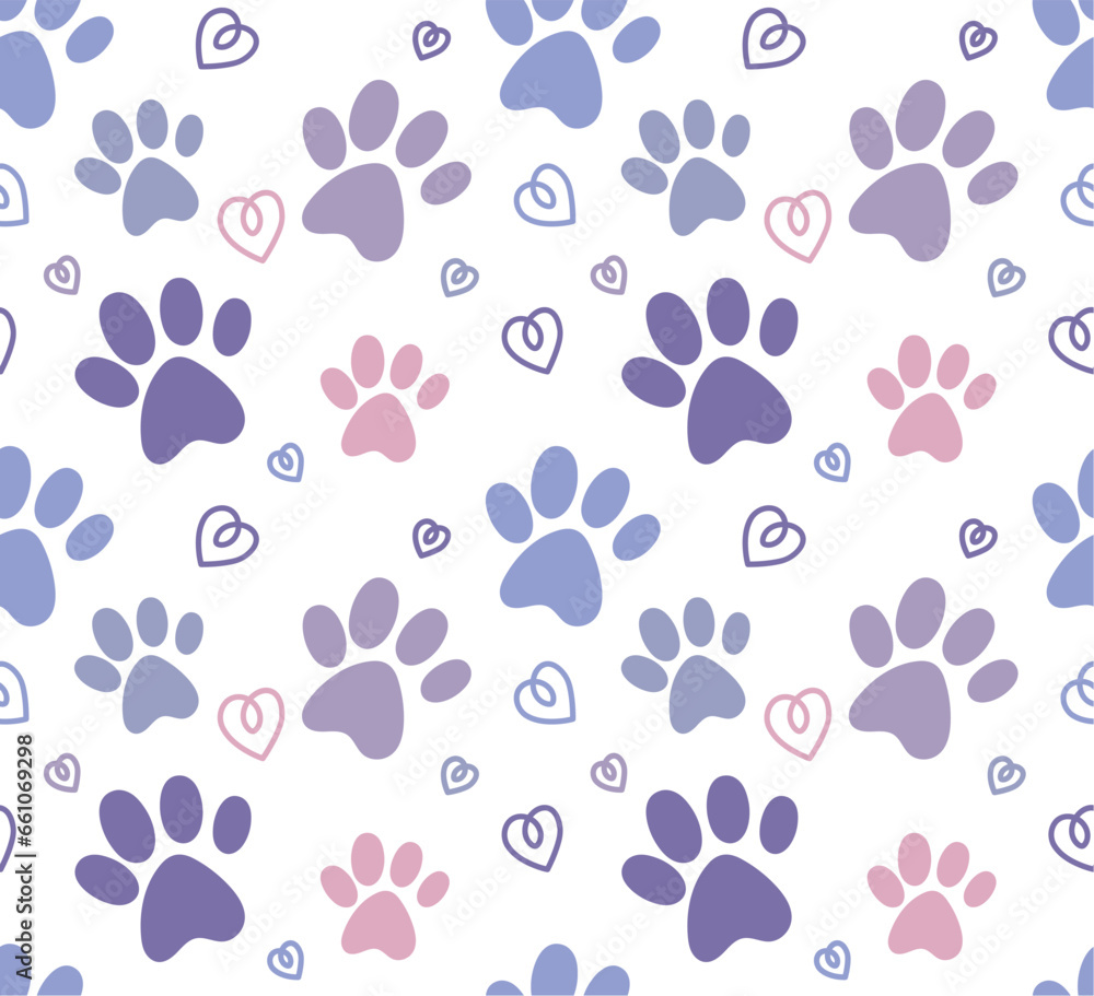 Fototapeta premium paw prints background with hearts