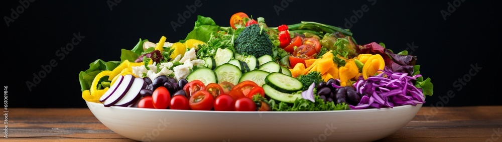 A vibrant salad bowl filled with colorful ingredients, ready for your health-conscious food messages, all captured in high-definition clarity A vibrant salad bowl filled with colorful ingredients, ready for your health-conscious food messages, all captured in high-definition clarity