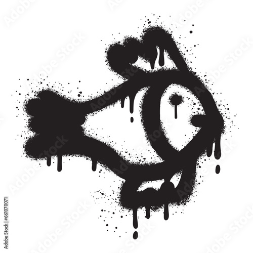 fish graffiti with black spray paint.