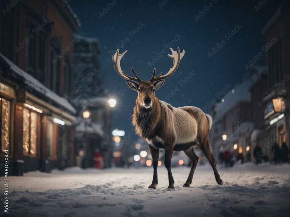 Christmas Crossing: Reindeer Amidst the City Lights