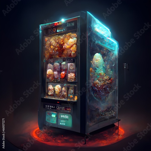 vending machinesnack machinephotorealistic elaborate agate stone evil demonscifi cosmic diarama of a quasarcinematic lightingart style by Hyungtae Kim and Krenz Cusharttextureabstractsurreal  photo