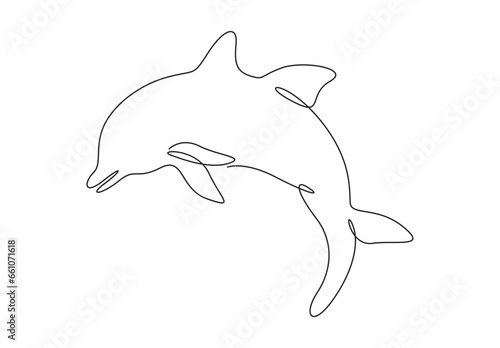  Dolphin single line drawing. Abstract contour silhouette of a dolphin. Isolated on white background vector illustration. Pro vector. 