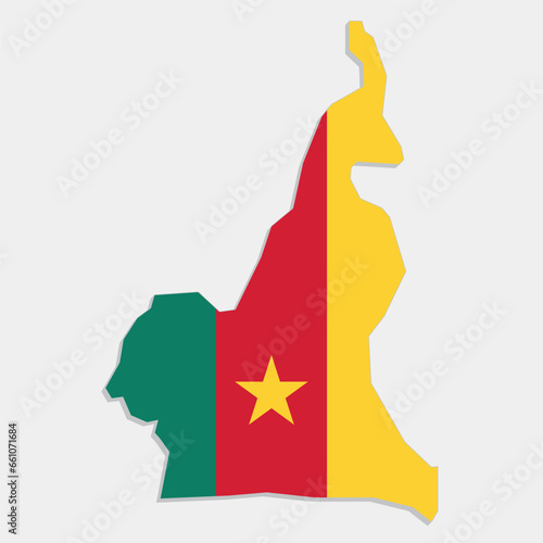 cameroon map with flag on gray background