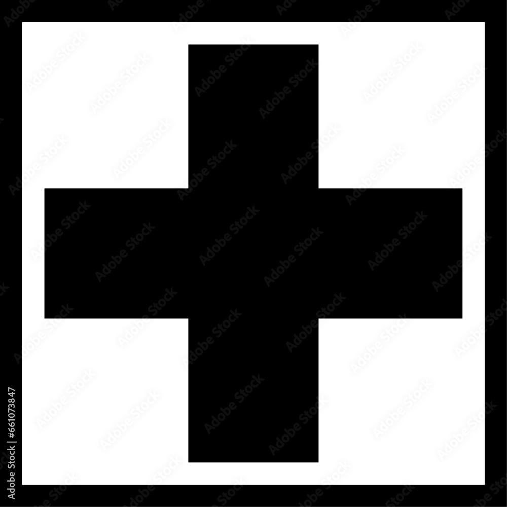 Black First Aid Kit Emergency Icon with Cross Symbol Sign. Vector Image.