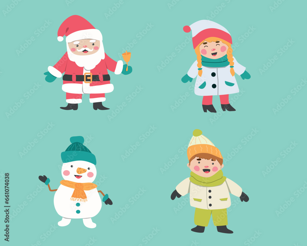 cartoon christmas characters and kids - set cartoon christmas characters and kids - set