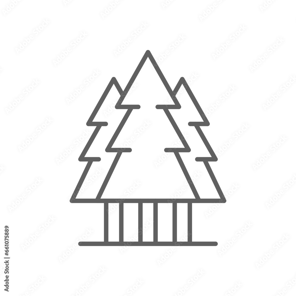 Pine tree icon. Simple outline style. Three trees, fir, evergreen, forest concept. Thin line symbol. Vector illustration isolated. Editable stroke. Pine tree icon. Simple outline style. Three trees, fir, evergreen, forest concept. Thin line symbol. Vector illustration isolated. Editable stroke.