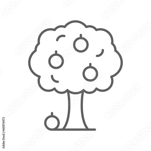 Orange tree icon. Simple outline style. Fruit tree, food, nature, agriculture concept. Thin line symbol. Vector illustration isolated. Editable stroke.