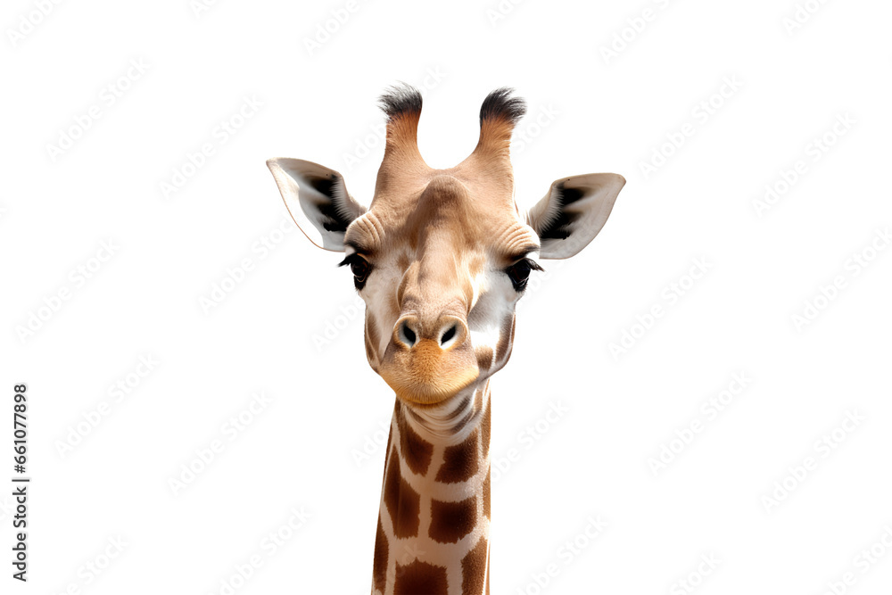 Fototapeta premium Brown and beige giraffe on a Transparent or white background, Generative AI