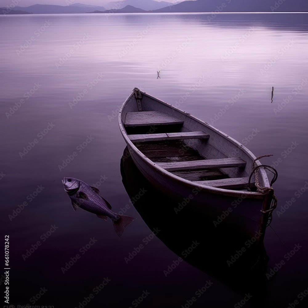 a_boat_is_on_a_lake_with_fish_deep_