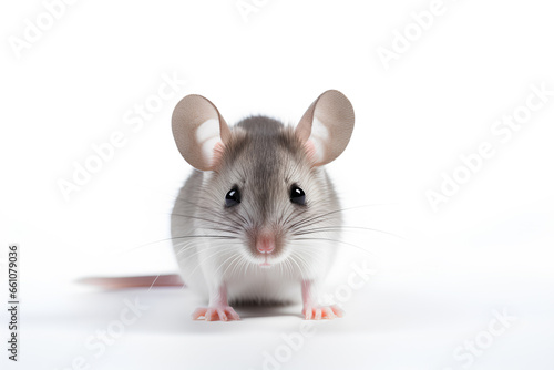 Closeup photo of gray and black cordless mouse on White Background