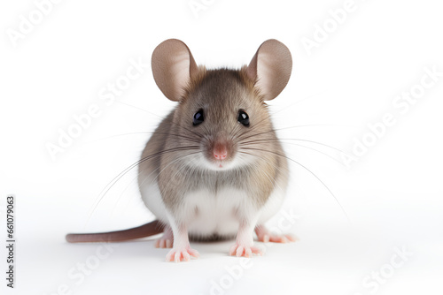 Closeup photo of gray and black cordless mouse on White Background