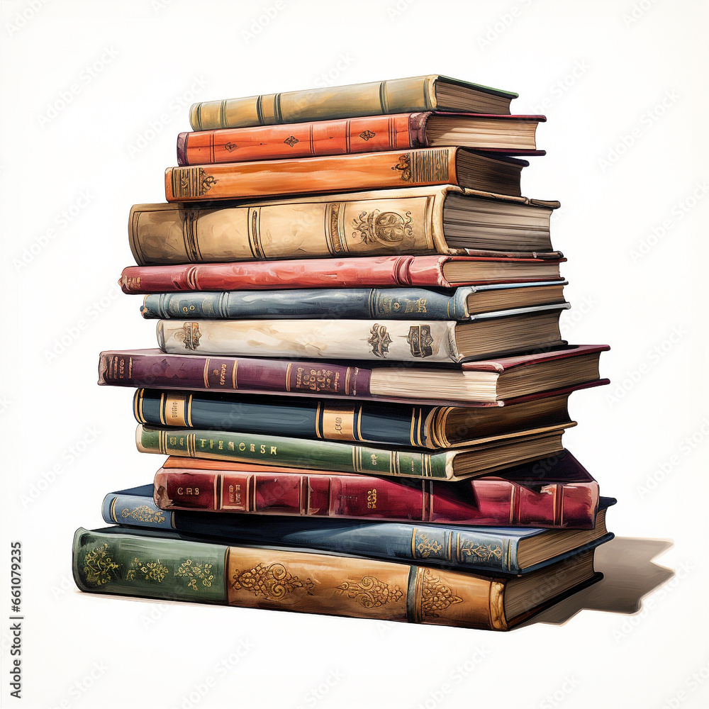 Old books with thick covers are stacked on top of each other and isolated on white background. Old books with thick covers are stacked on top of each other and isolated on white background.