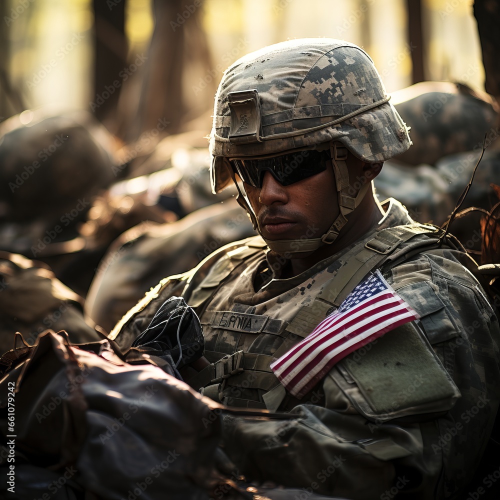 military soldier at war with gun in hand, infantry ground operation in