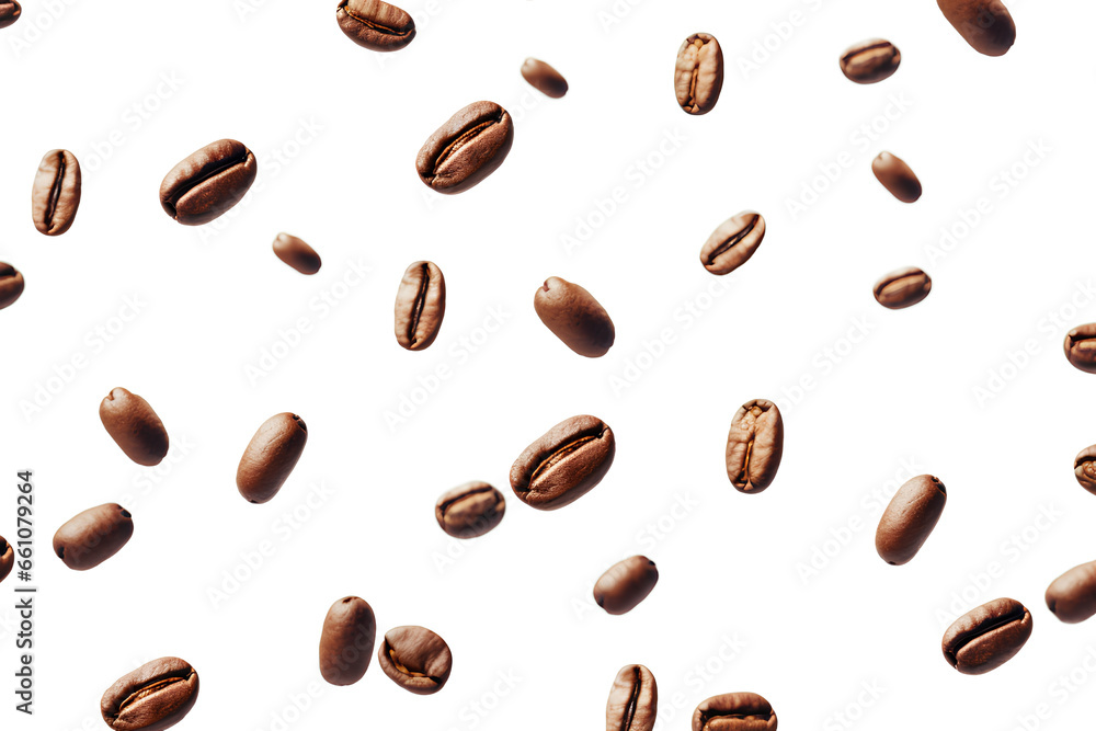 Coffee beans flying on a white background, Generative AI Coffee beans flying on a white background, Generative AI