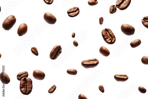 Coffee beans flying on a white background, Generative AI © MONWARA
