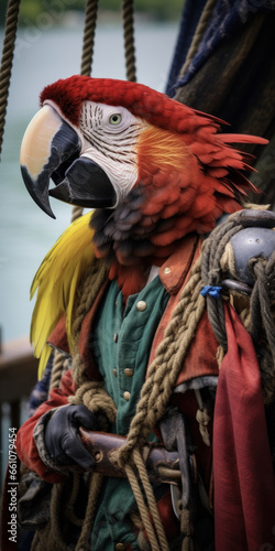 Photographie Parrot perching on the pirates shoulder