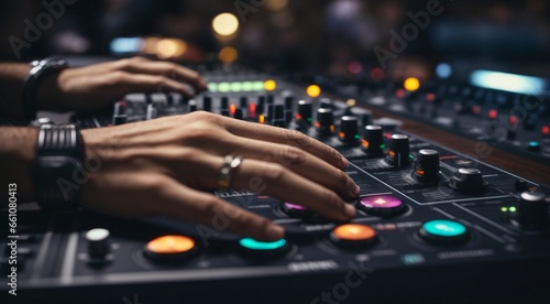dj mixing music mixer, dj mixing music, dj at work, close-up of hands dj mixing music, close-up of dj mixer, dj doing cool music photo