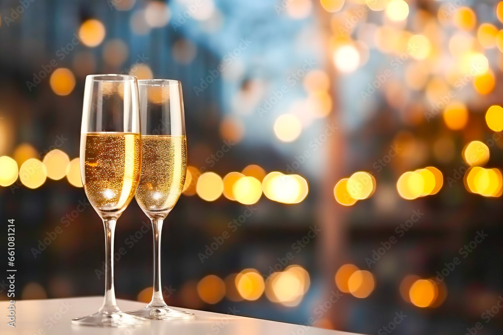 Cheers to the New Year: Champagne Glasses and Fireworks Show Cheers to the New Year: Champagne Glasses and Fireworks Show