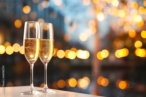Cheers to the New Year: Champagne Glasses and Fireworks Show