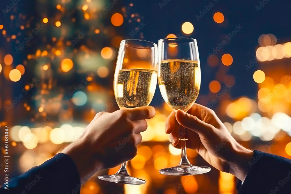 Friends Toasting with Champagne at New Year Party Friends Toasting with Champagne at New Year Party