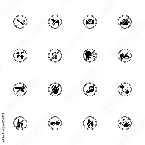 black and white prohibition icon set