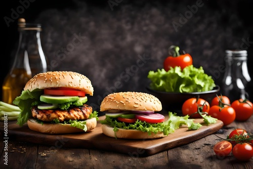 chicken burger with vegetables 