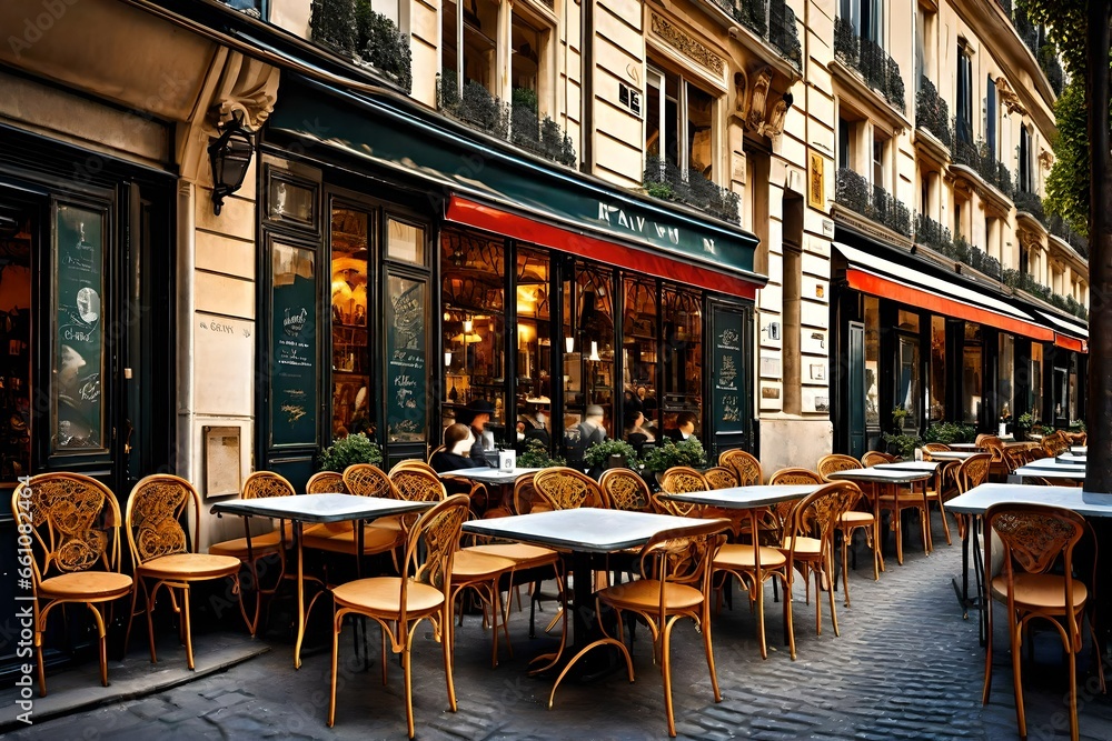 Charming parisian sidewalk cafe,outdoor tables, Paris, France