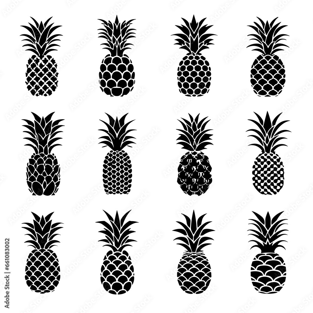 vector set of silhouettes pineapple