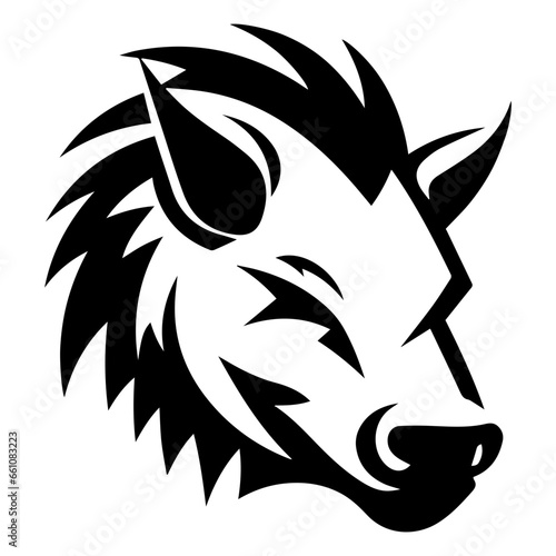 boar silhouette illustration, boar monster, vintage logo line art concept black and white color, hand drawn illustration