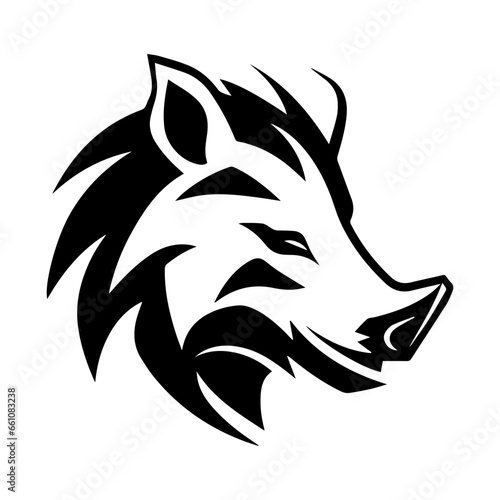 boar silhouette illustration, boar monster, vintage logo line art concept black and white color, hand drawn illustration