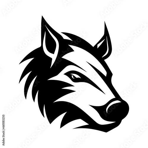 boar silhouette illustration, boar monster, vintage logo line art concept black and white color, hand drawn illustration