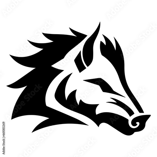 boar silhouette illustration, boar monster, vintage logo line art concept black and white color, hand drawn illustration