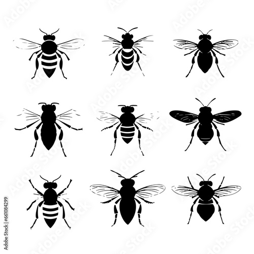 set of silhouettes of bee