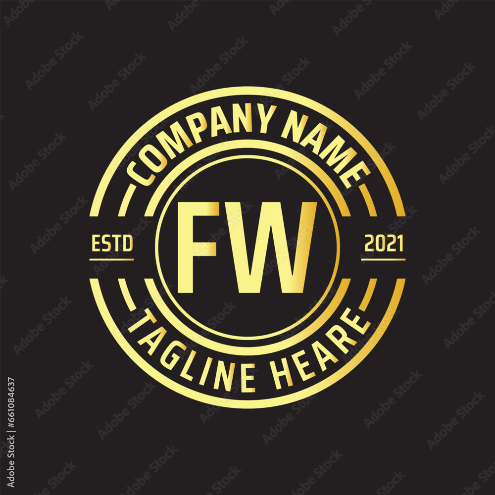 Fototapeta premium Professional simple Letter FW Circle Luxury Gold Color Vector Logo Template