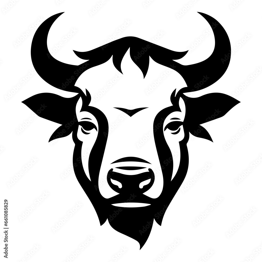 Vector image of an buffalo head on white background, Angry head face mascot of bull buffalo portrait. black white line art vector illustration