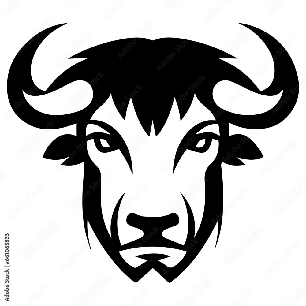 Vector image of an buffalo head on white background, Angry head face mascot of bull buffalo portrait. black white line art vector illustration