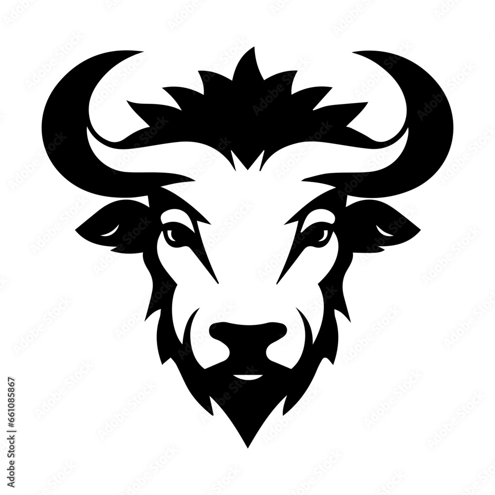 Vector image of an buffalo head on white background, Angry head face mascot of bull buffalo portrait. black white line art vector illustration Vector image of an buffalo head on white background, Angry head face mascot of bull buffalo portrait. black white line art vector illustration