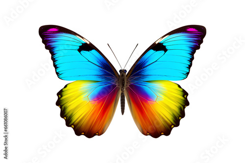 Multicolored butterfly isolated on a transparent background, Generative AI © MONWARA