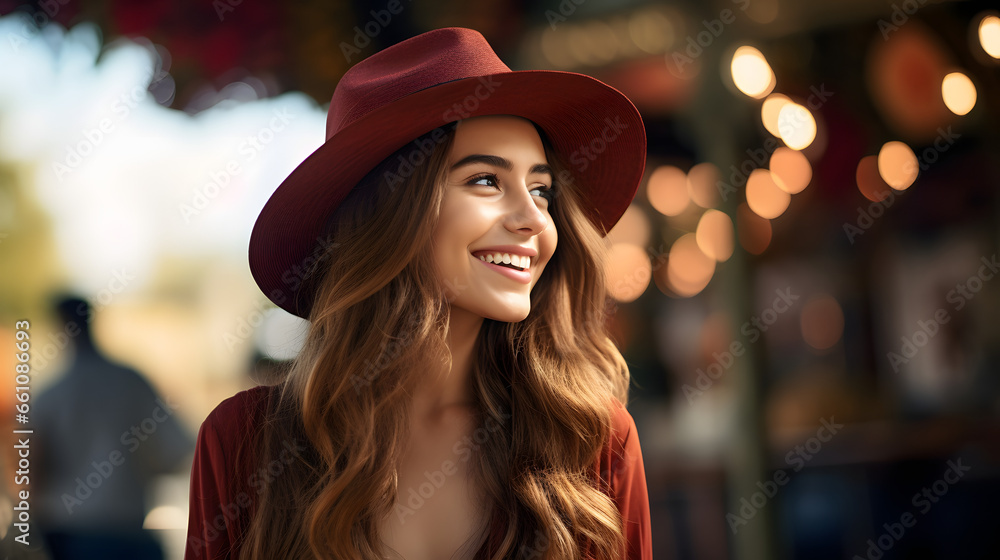 Pretty woman smiling happily while traveling, Generative Ai Pretty woman smiling happily while traveling, Generative Ai