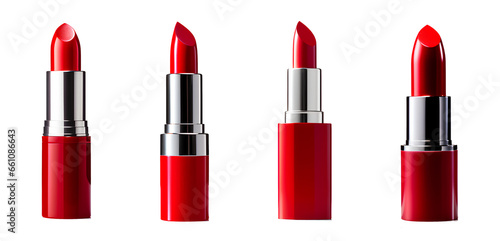 Red lipstick set isolated on a transparent background, Generative AI