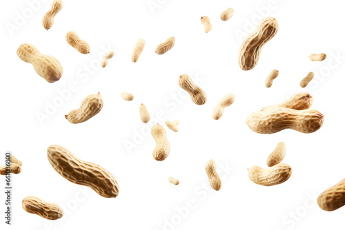Peeled peanuts levitate on a white background, Generative AI