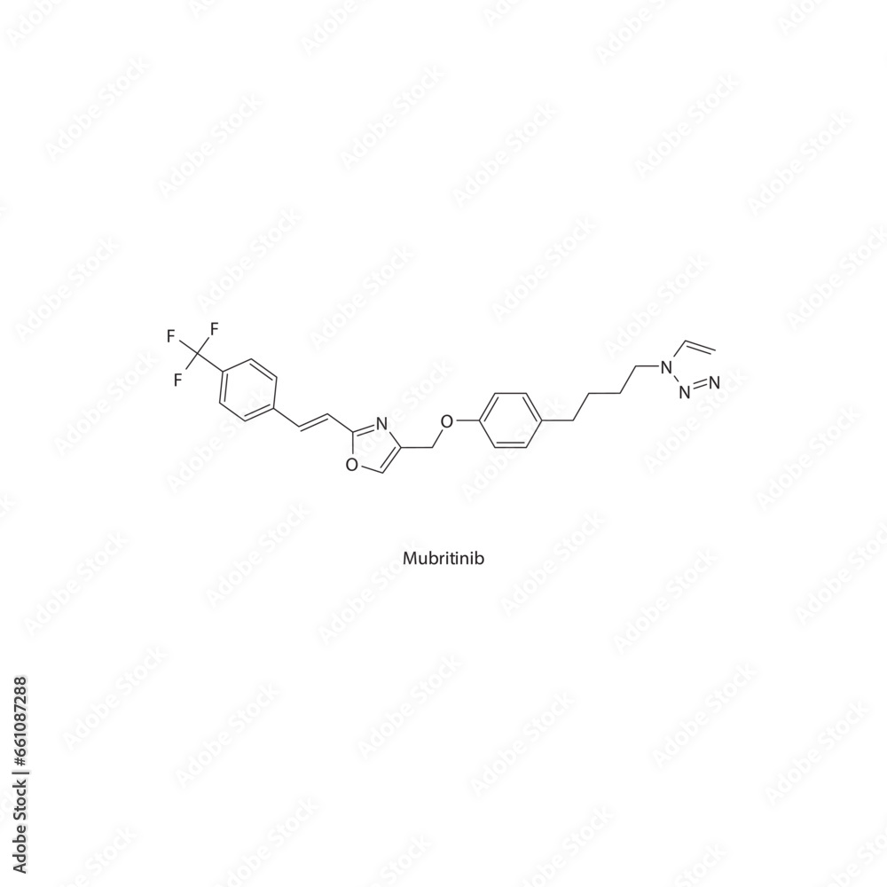 Mubritinib  flat skeletal molecular structure Tyrosine kinase inhibitor (TKI) drug used in Cancer treatment. Vector illustration.