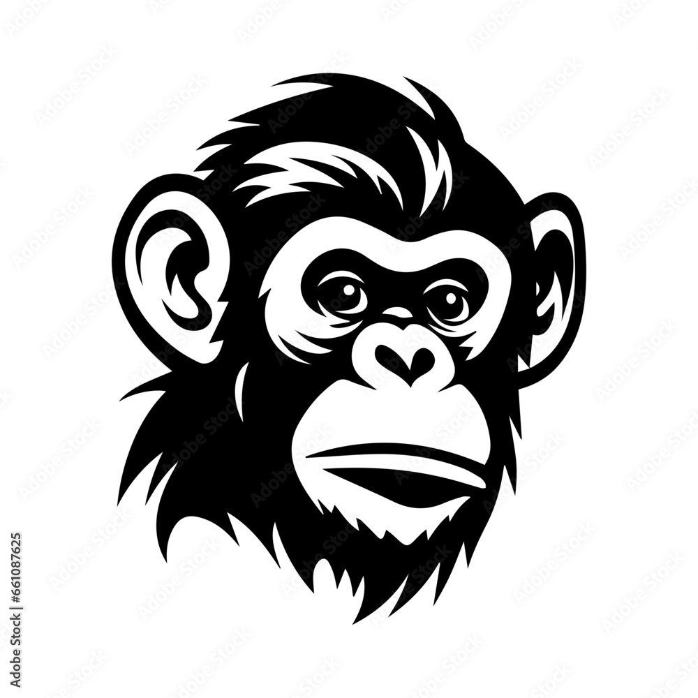 chimpanzee vector drawing. Isolated hand drawn object, engraved style illustration