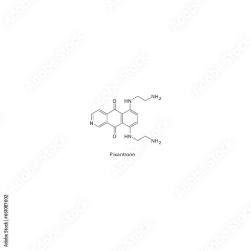 Pixantrone  flat skeletal molecular structure Anthracenedione drug used in lymphoma treatment. Vector illustration.