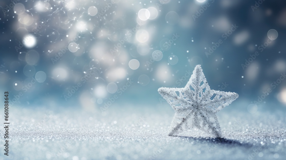 Christmas background with frozen christmas star and snow Christmas background with frozen christmas star and snow