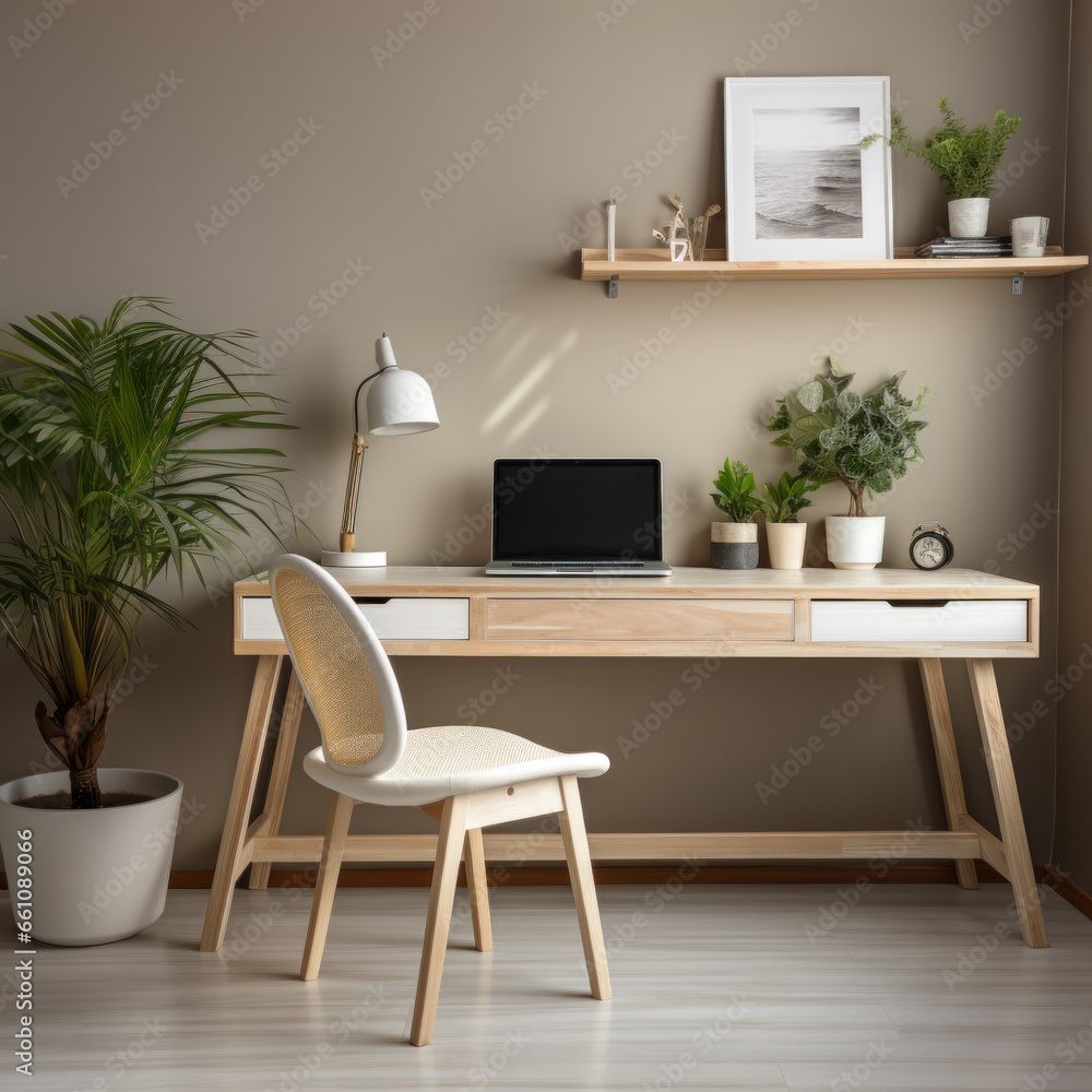  a minimalist office with a white desk
